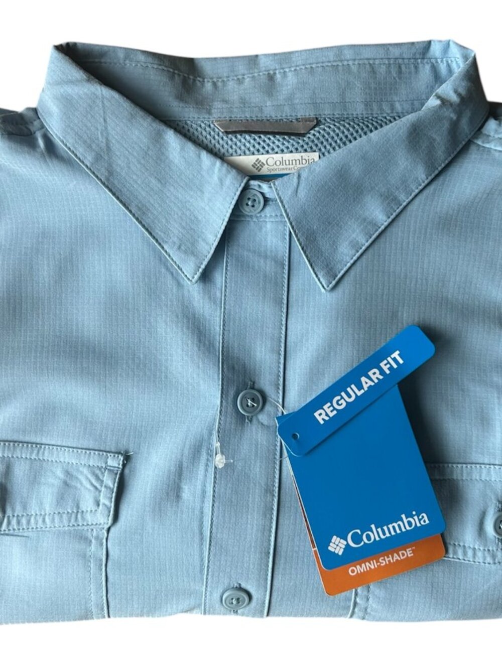 Columbia Omni Shade Men's Long Sleeve Shirt Ripple Blue 40 UPF Size XL